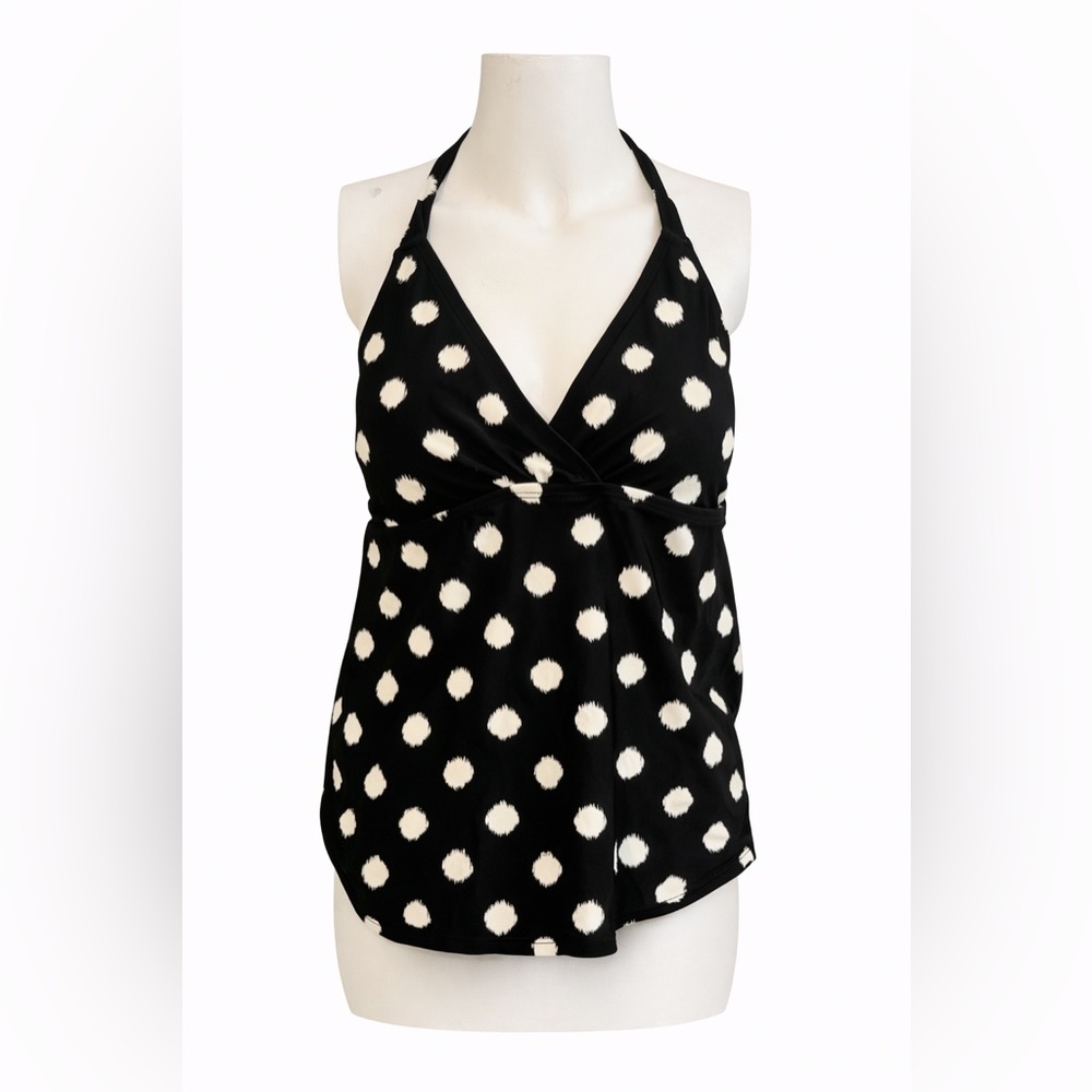 Mossimo Black White Polka Dot Halter Tankini Top Flowy Swim M
